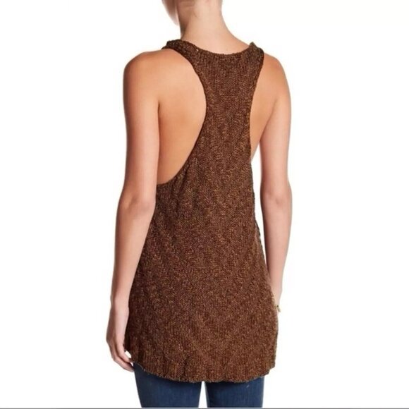 Free People Chevron Sweater Tank‎ Size M Brown Knit Cotton Relaxed Slouchy Boho - Picture 2 of 12